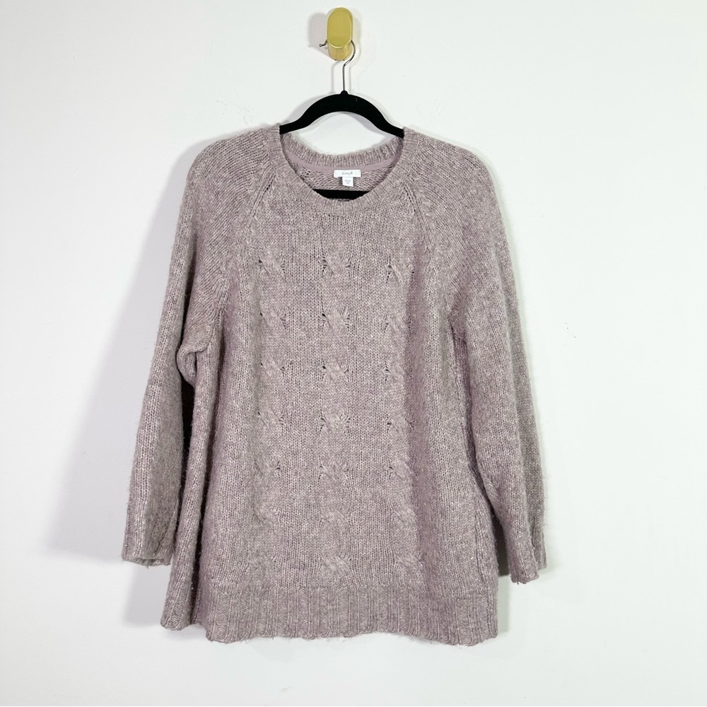 J. Jill PureJill Marled Mauve Purple Crewneck Cable Knit Wool Blend Sweater